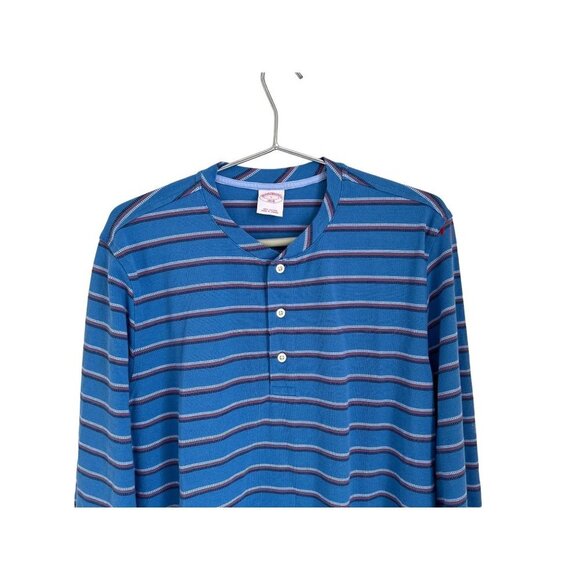Brooks Brothers Cotton Henley Long Sleeve Blue with Red White Stripes Size Large - Picture 5 of 6